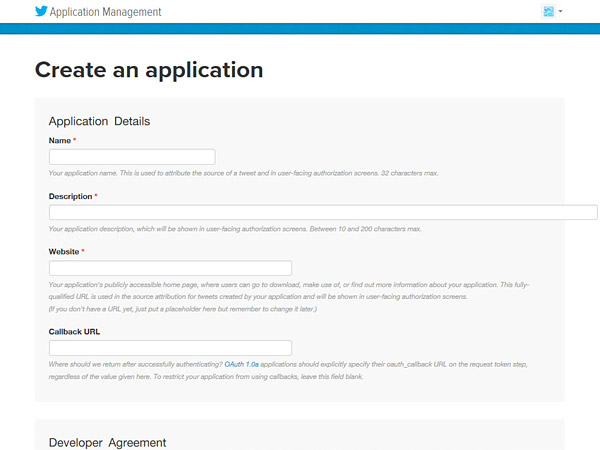 Twitterアプリケーション登録ページ