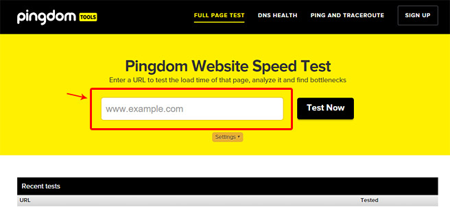 Pingdom Website Speed Test入力エリア