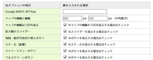 次に地図の大きさや、表示させる項目を選びます