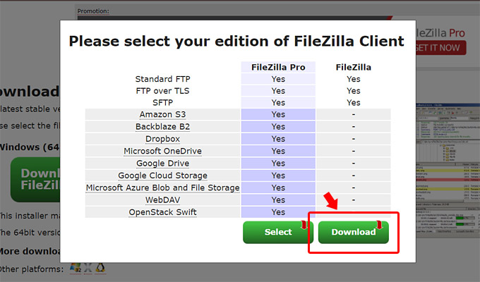 有料版との機能比較が表示されますので、無料版を使う場合には右側の「Download」をクリックします