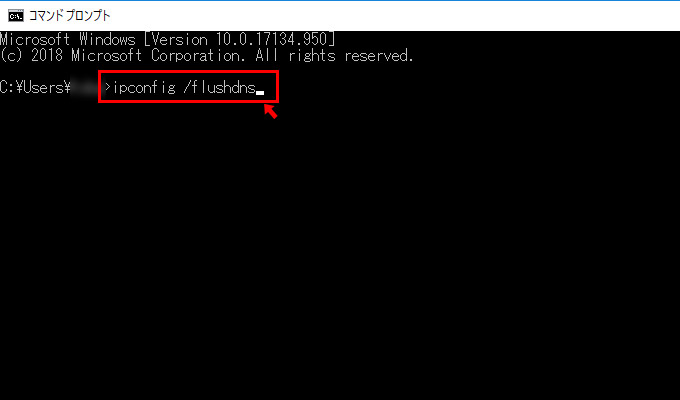 するとコマンドプロンプトが立ち上がるので、「ipconfig /flushdns」と入力して、キーボードのEnterを押しましょう。